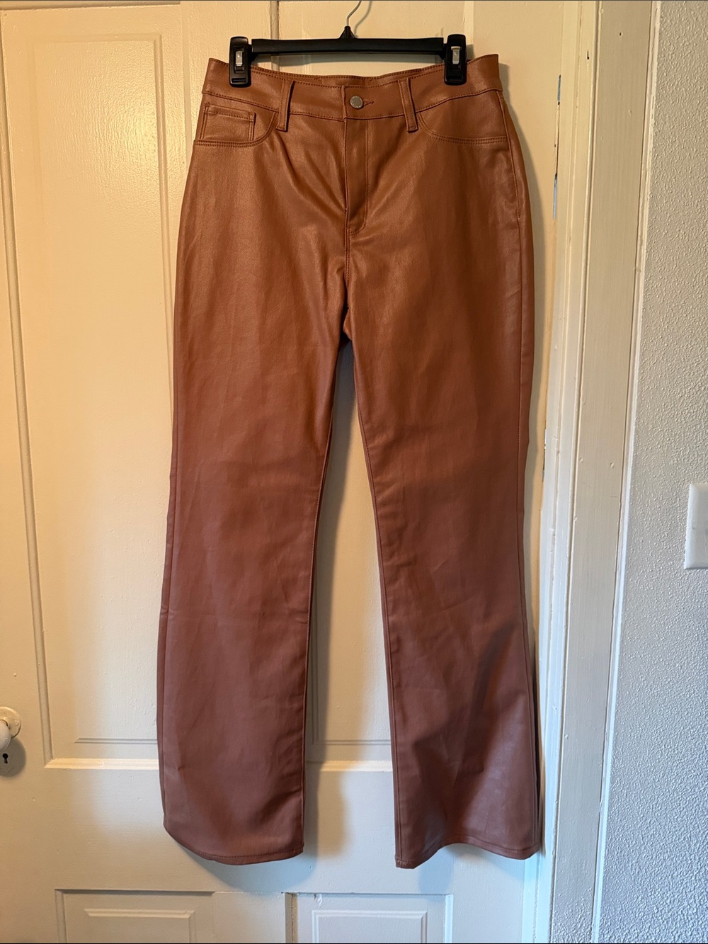 Noli Faux Leather Flare Jeans — Cognac Brown